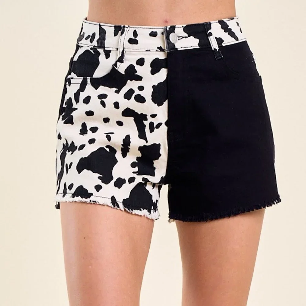 NWT WESTERN COLOR BLOCK COW PRINT SHORTS - Picture 1 of 4